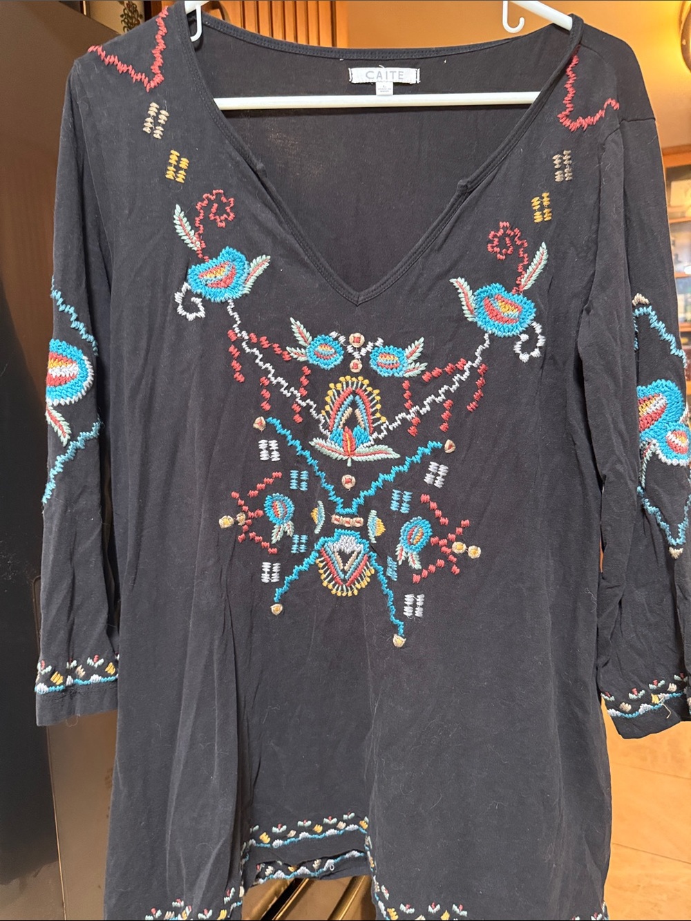 Caite Black Embroidered V-Neck Tunic